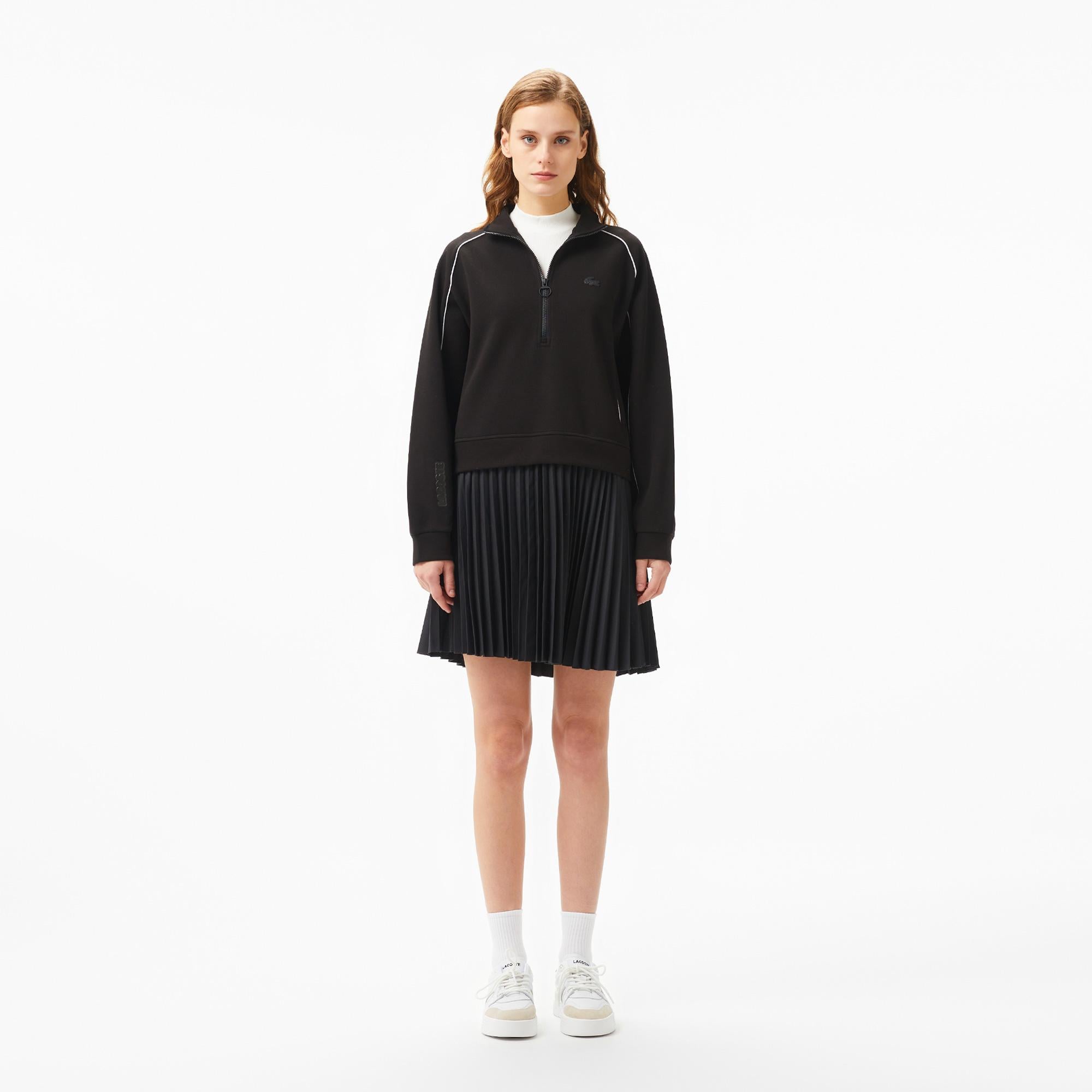 Lacoste Kadın Flare Fit Uzun Kollu Fermuarlı Yaka Koyu Siyah Elbise