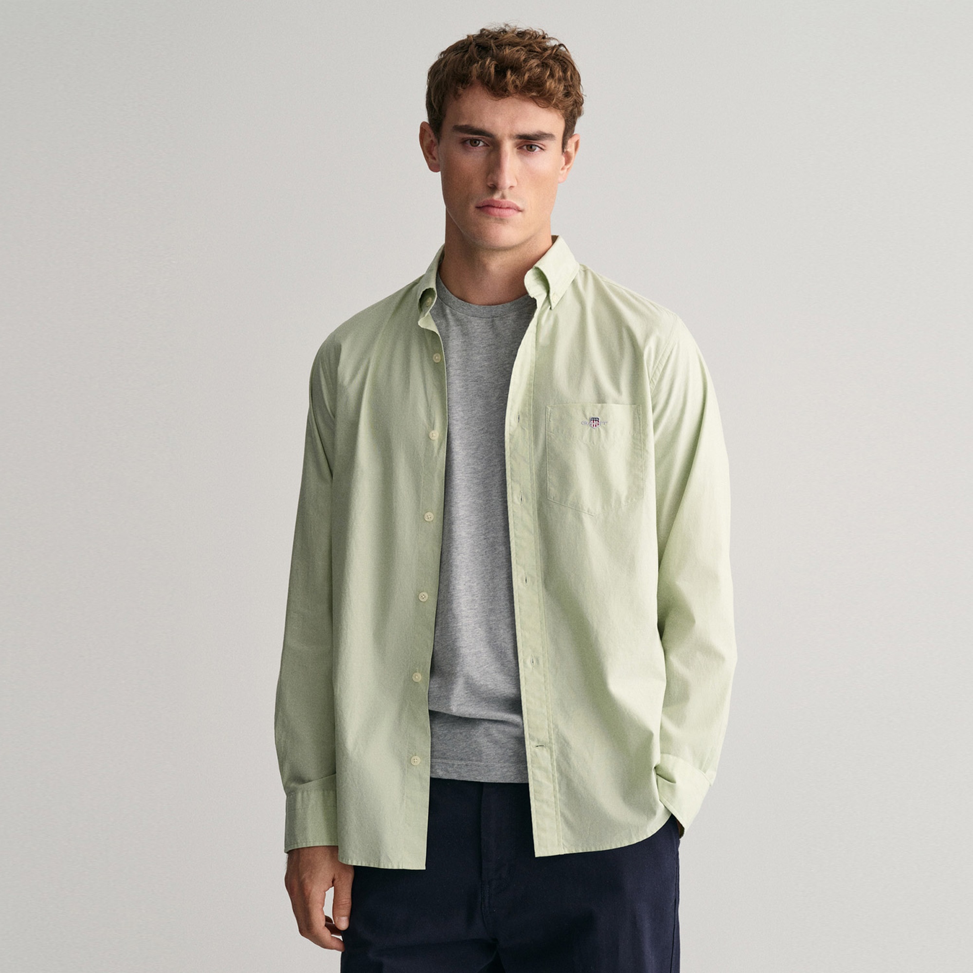 GANT Erkek Yeşil Regular Fit Düğmeli Yaka Poplin Gömlek