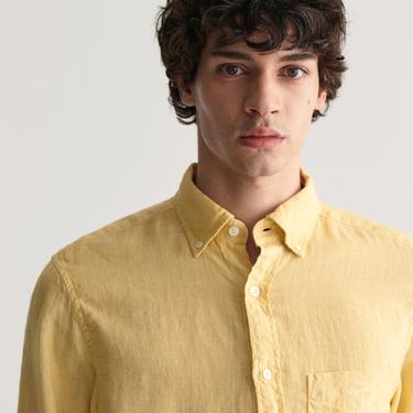  GANT Erkek Sarı Regular Fit Düğmeli Yaka Keten Gömlek