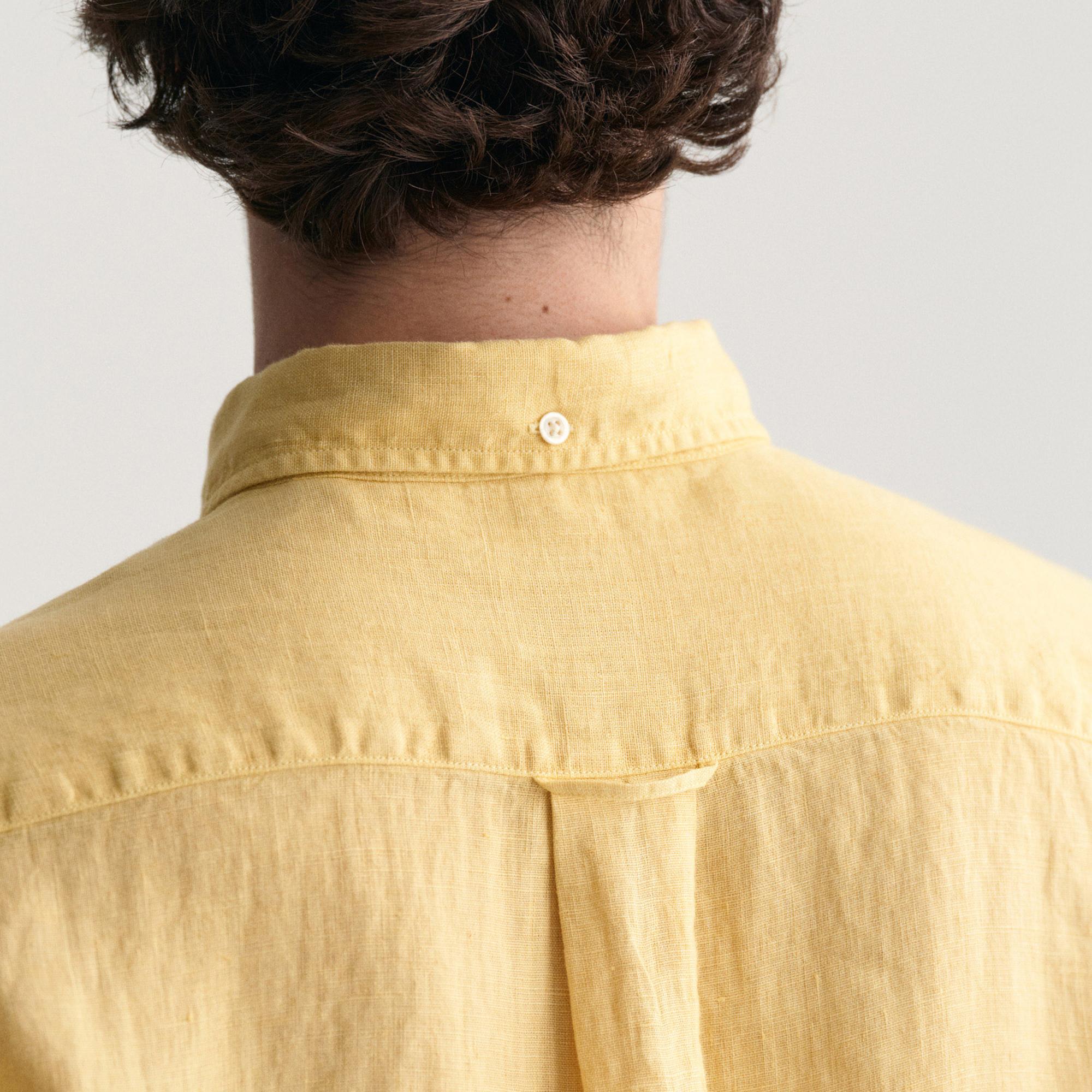 GANT Erkek Sarı Regular Fit Düğmeli Yaka Keten Gömlek