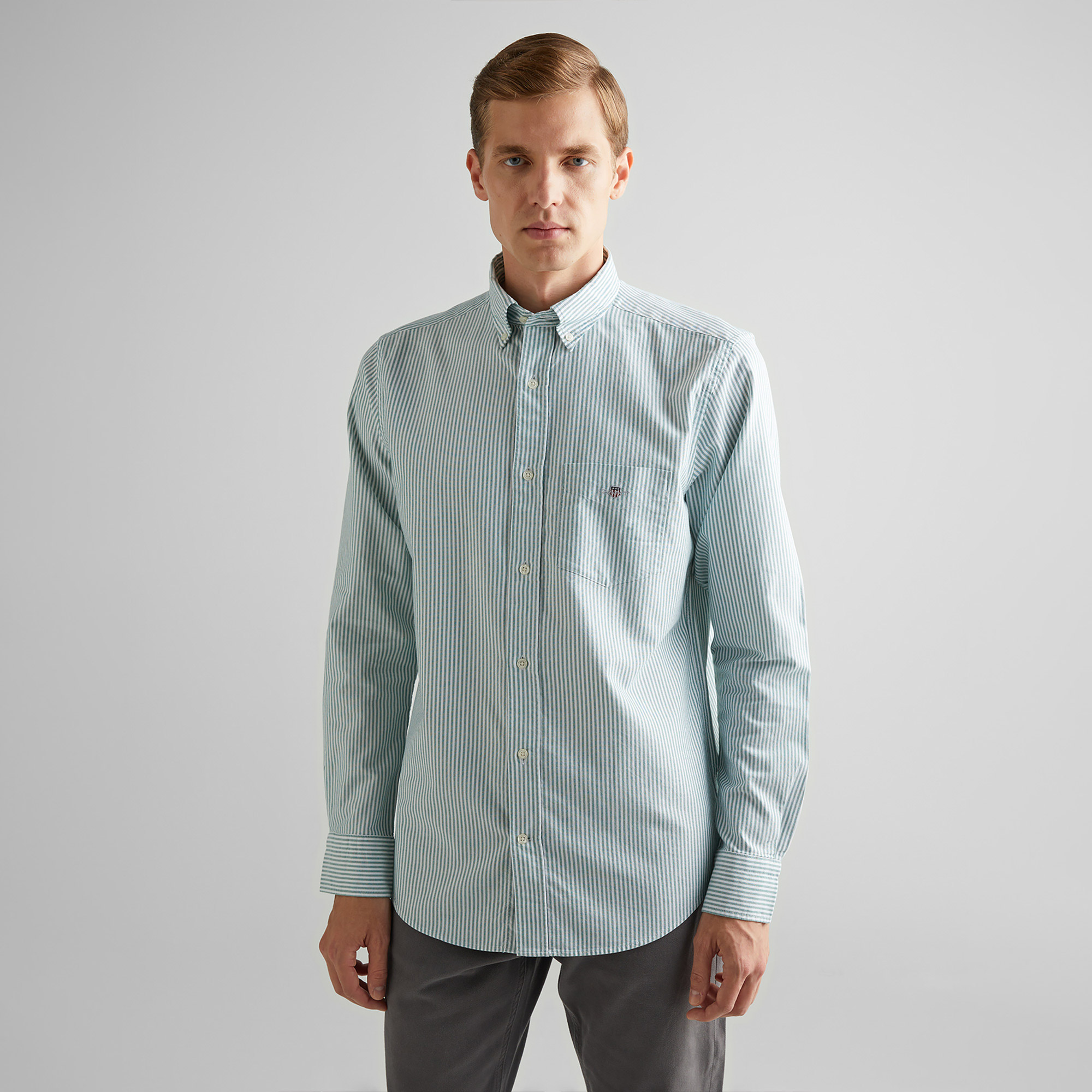  GANT Erkek Yeşil Regular Fit Düğmeli Yaka Çizgili Oxford Gömlek