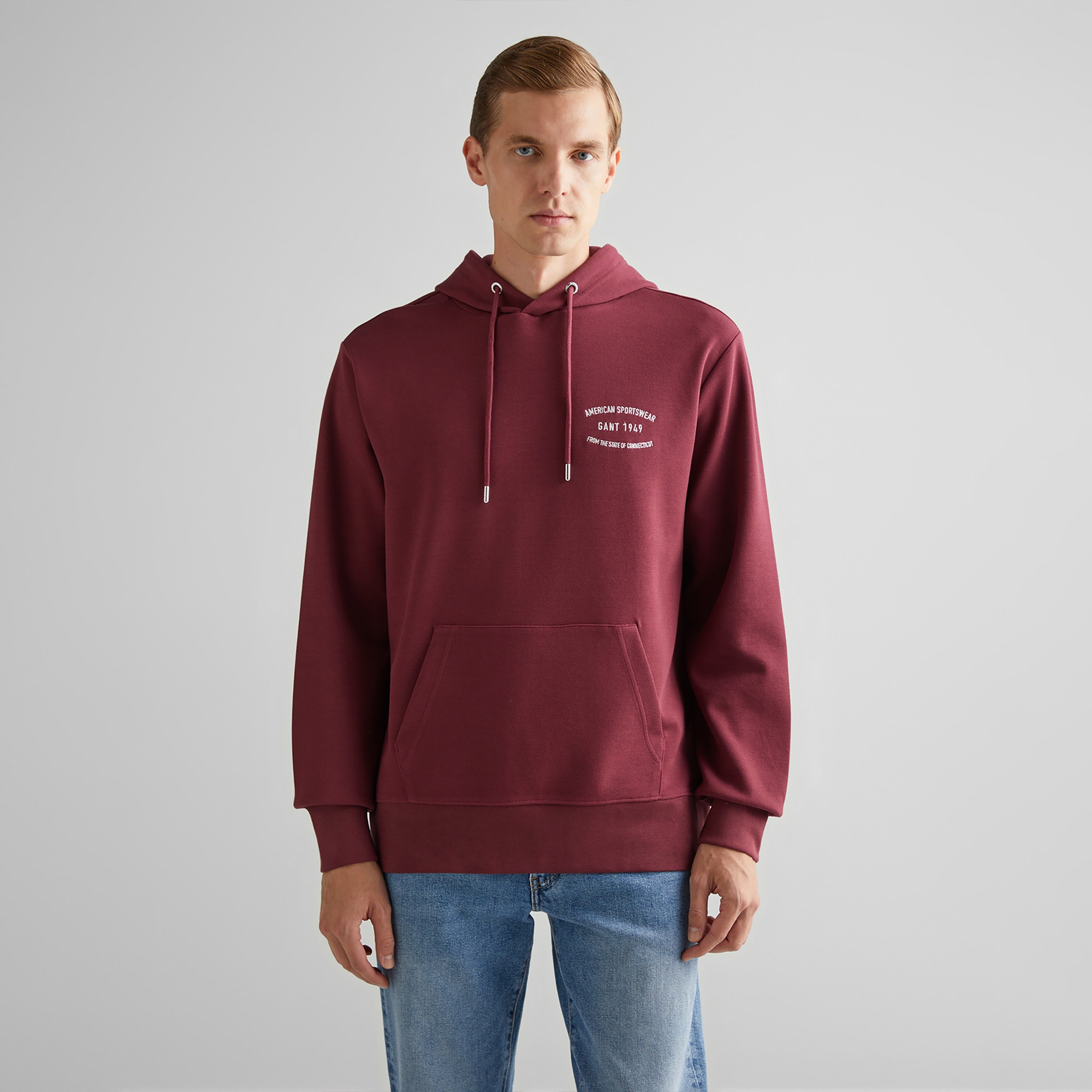 GANT Erkek Bordo Regular Fit Kapüşonlu Logolu Sweatshirt