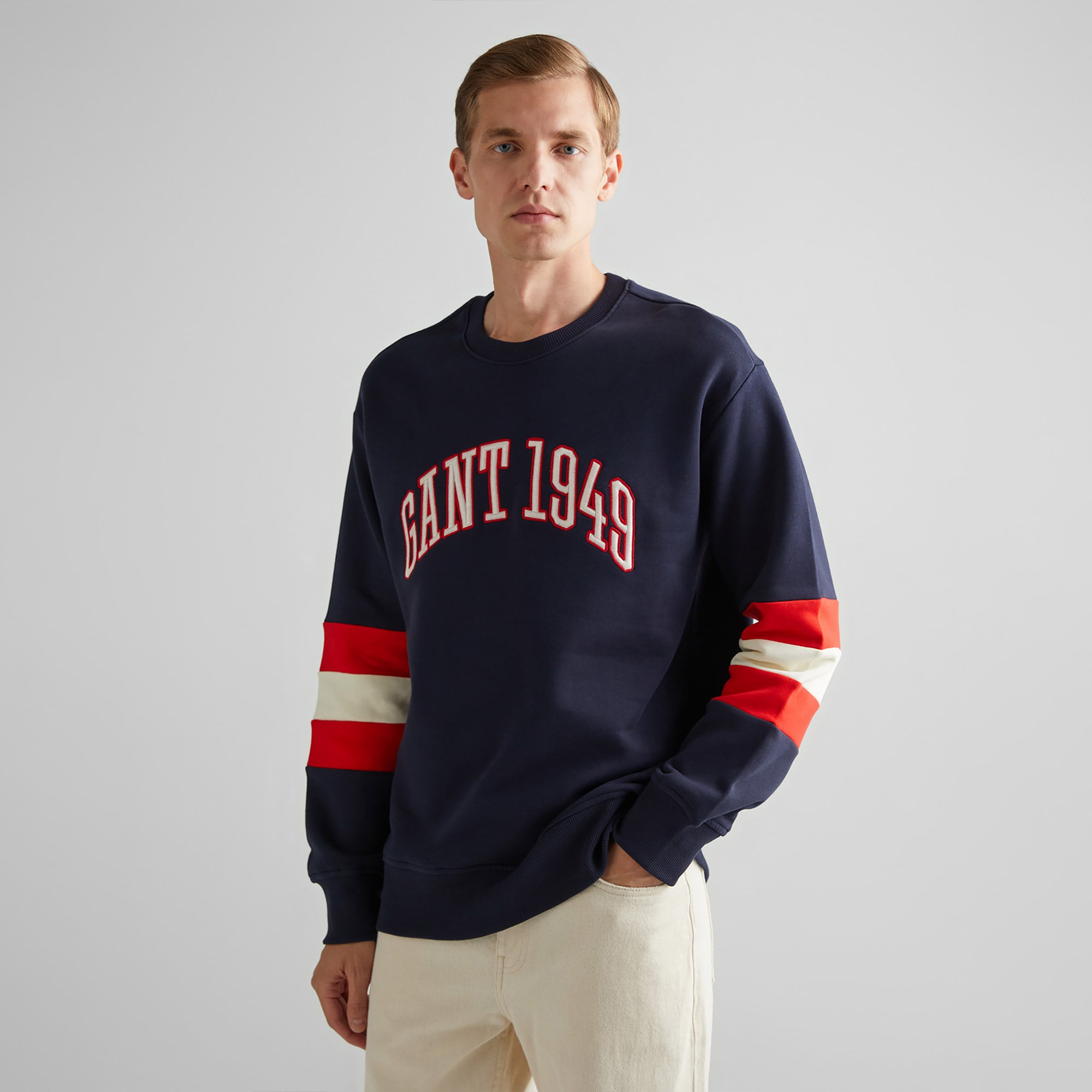  GANT Erkek Lacivert Relaxed Fit Bisiklet Yaka Renk Bloklu Sweatshirt