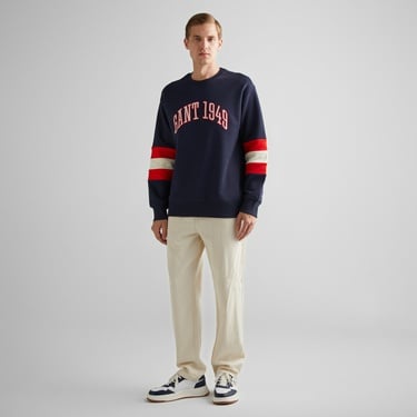 GANT Erkek Lacivert Relaxed Fit Bisiklet Yaka Renk Bloklu Sweatshirt