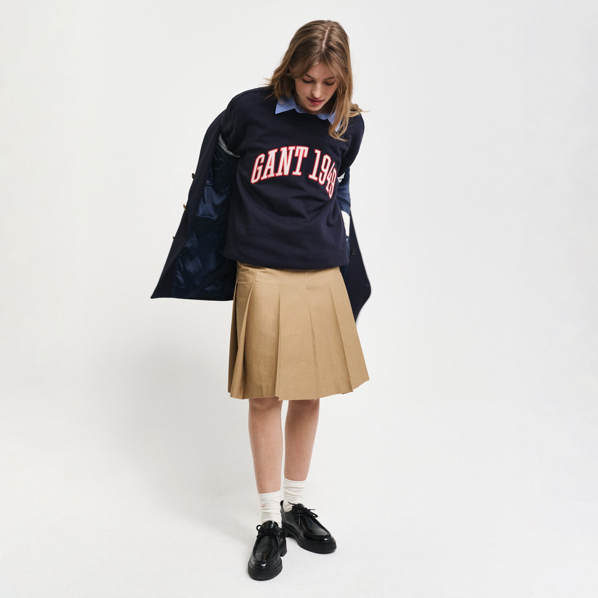 GANT Erkek Lacivert Relaxed Fit Bisiklet Yaka Renk Bloklu Sweatshirt