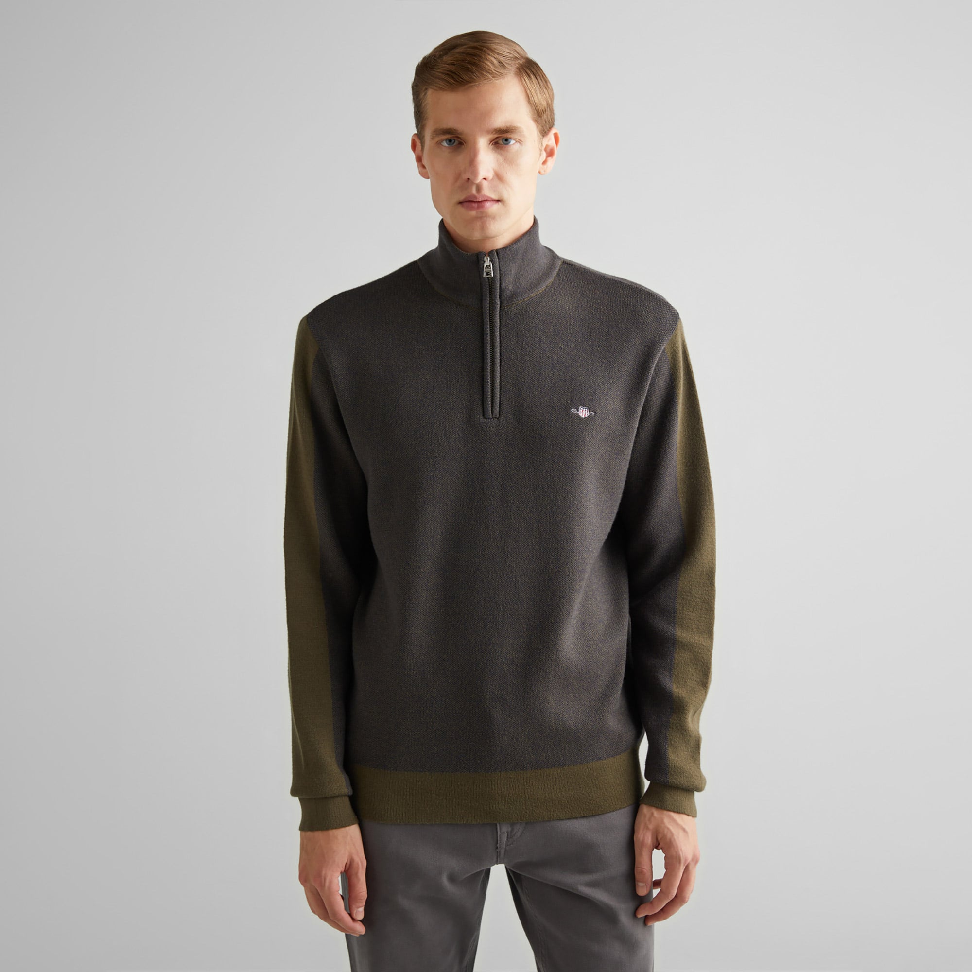  GANT Erkek Yeşil Relaxed Fit Yarım Fermuarlı Kazak