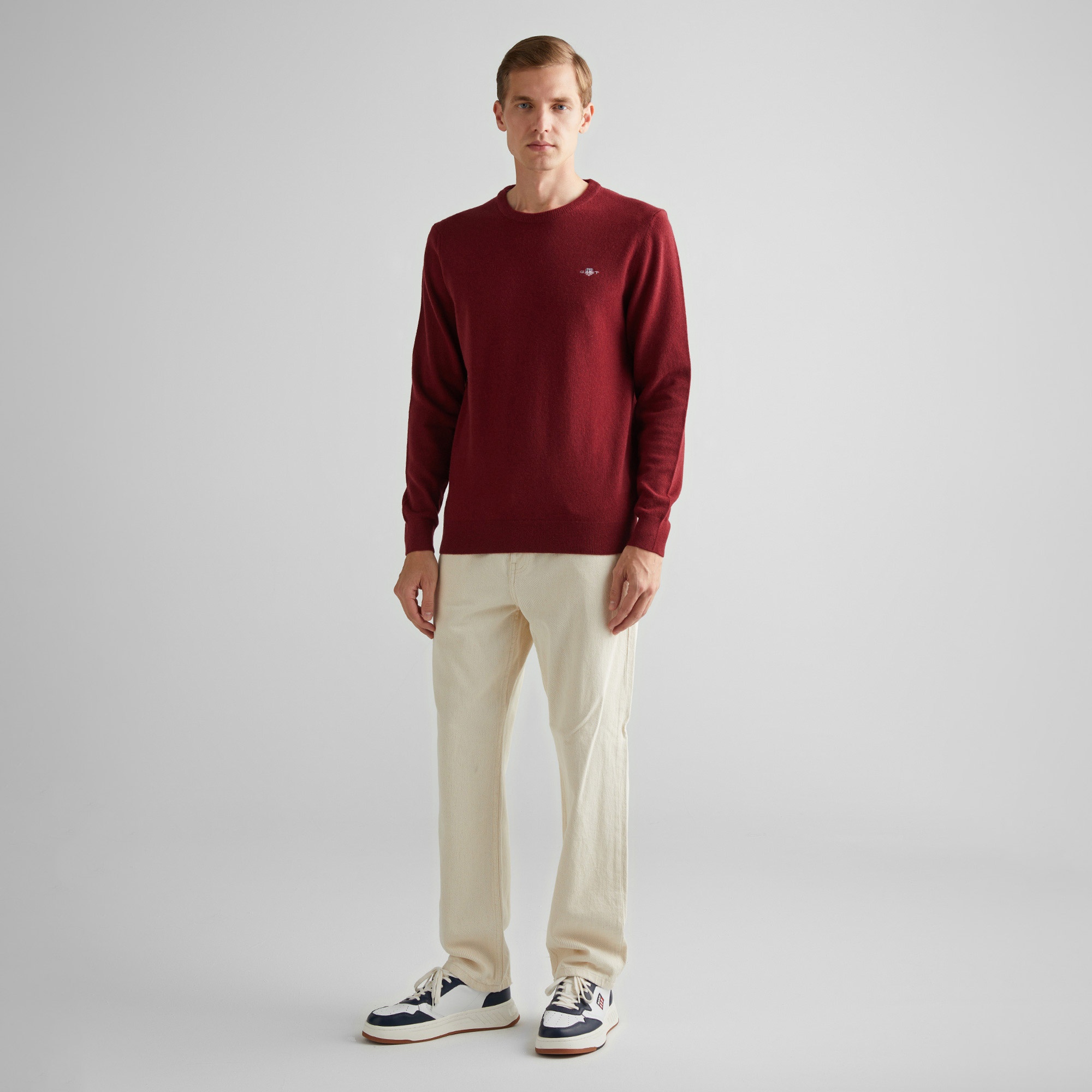 GANT Erkek Bordo Regular Fit Bisiklet Yaka Yün Kazak