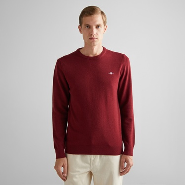  GANT Erkek Bordo Regular Fit Bisiklet Yaka Yün Kazak