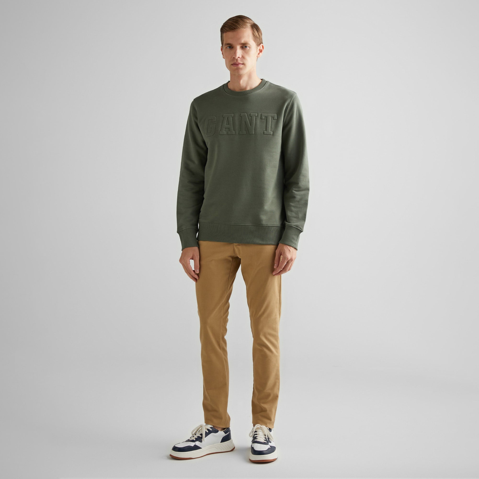 GANT Erkek Yeşil Regular Fit Bisiklet Yaka Logolu Sweatshirt