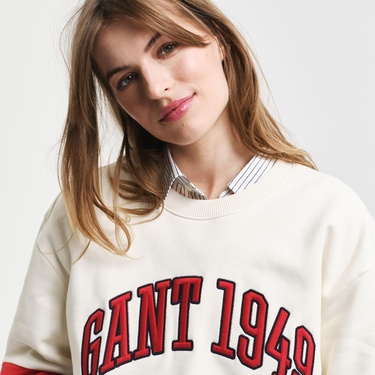  GANT Erkek Krem Relaxed Fit Bisiklet Yaka Renk Bloklu Sweatshirt
