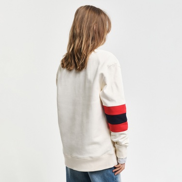  GANT Erkek Krem Relaxed Fit Bisiklet Yaka Renk Bloklu Sweatshirt
