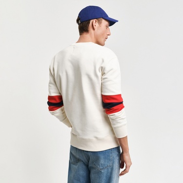  GANT Erkek Krem Relaxed Fit Bisiklet Yaka Renk Bloklu Sweatshirt