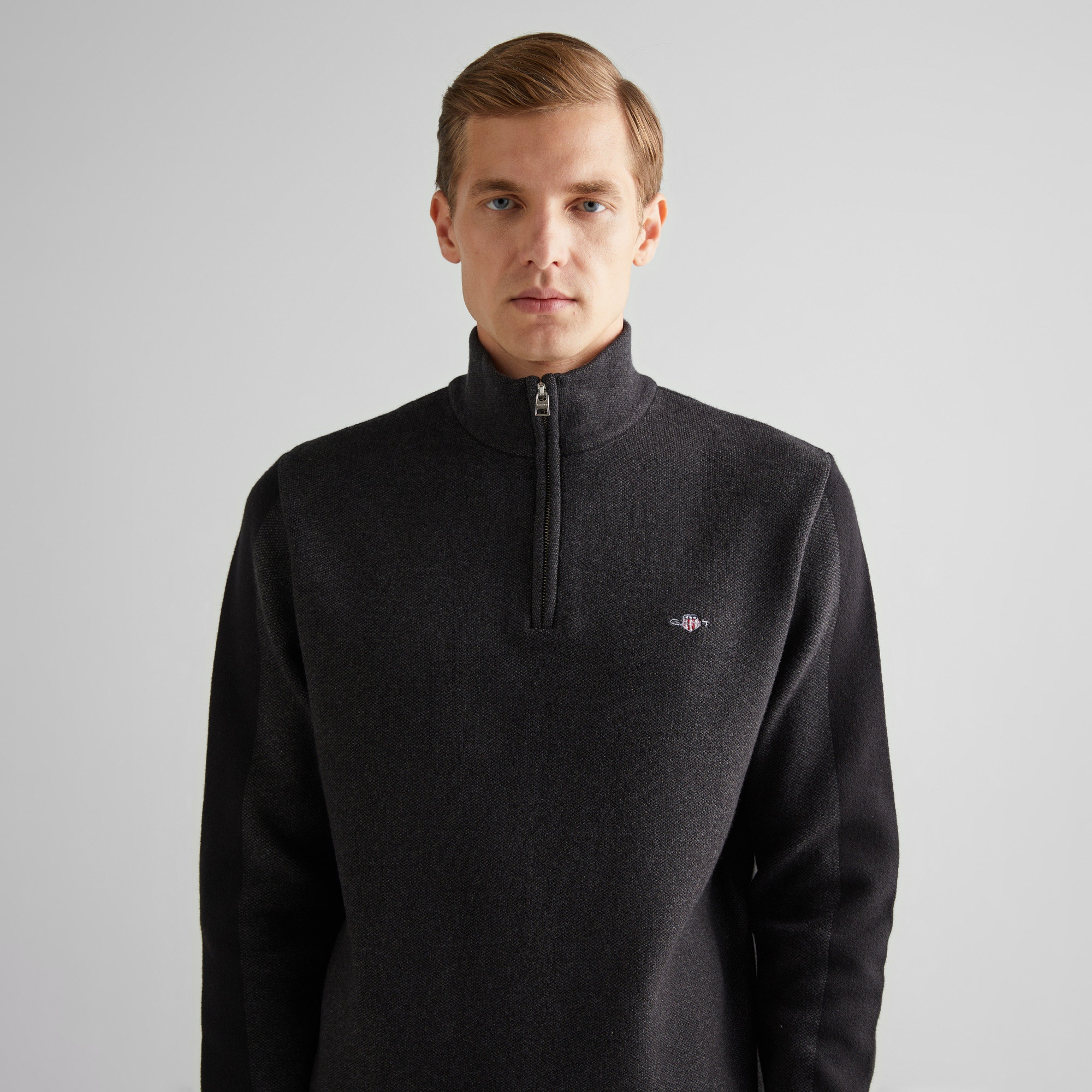 GANT Erkek Siyah Relaxed Fit Yarım Fermuarlı Kazak