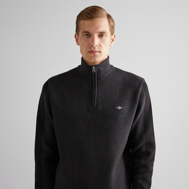  GANT Erkek Siyah Relaxed Fit Yarım Fermuarlı Kazak
