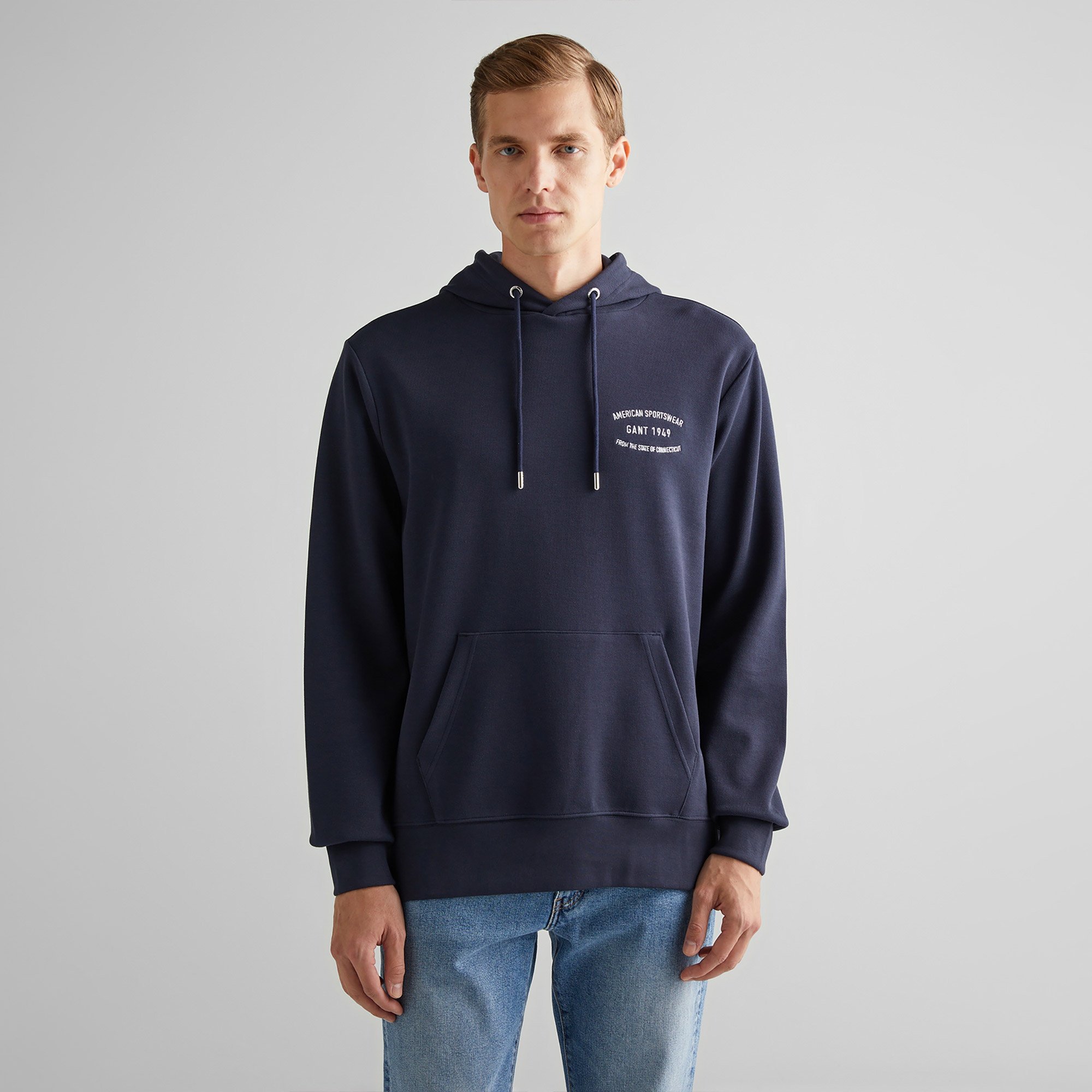GANT Erkek Lacivert Regular Fit Kapüşonlu Logolu Sweatshirt
