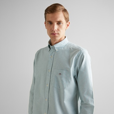  GANT Erkek Yeşil Regular Fit Düğmeli Yaka Çizgili Oxford Gömlek