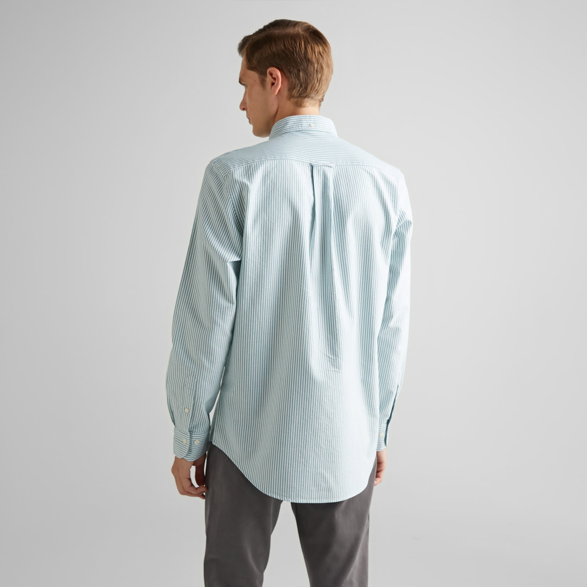 GANT Erkek Yeşil Regular Fit Düğmeli Yaka Çizgili Oxford Gömlek