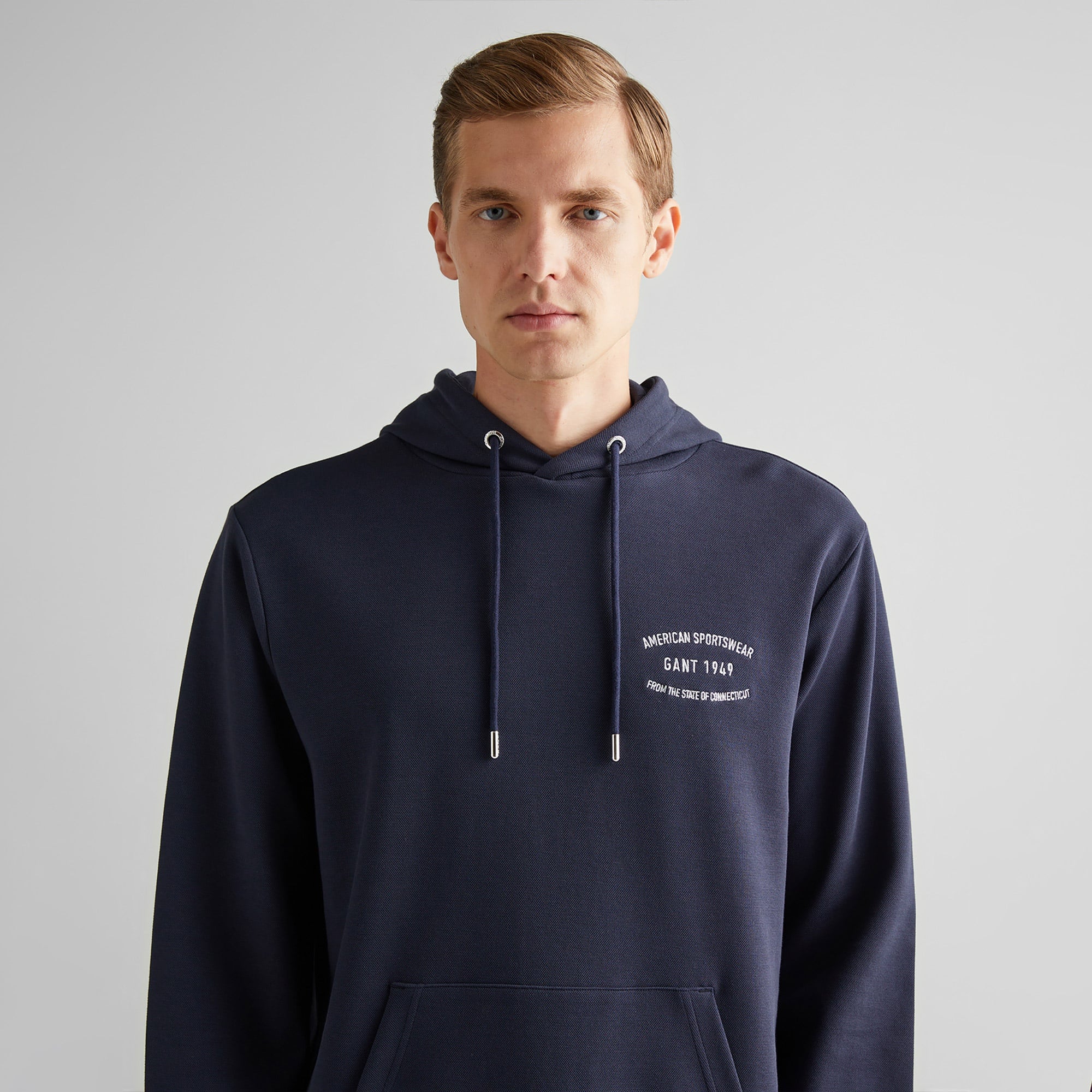 GANT Erkek Lacivert Regular Fit Kapüşonlu Logolu Sweatshirt