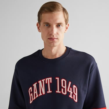  GANT Erkek Lacivert Relaxed Fit Bisiklet Yaka Renk Bloklu Sweatshirt