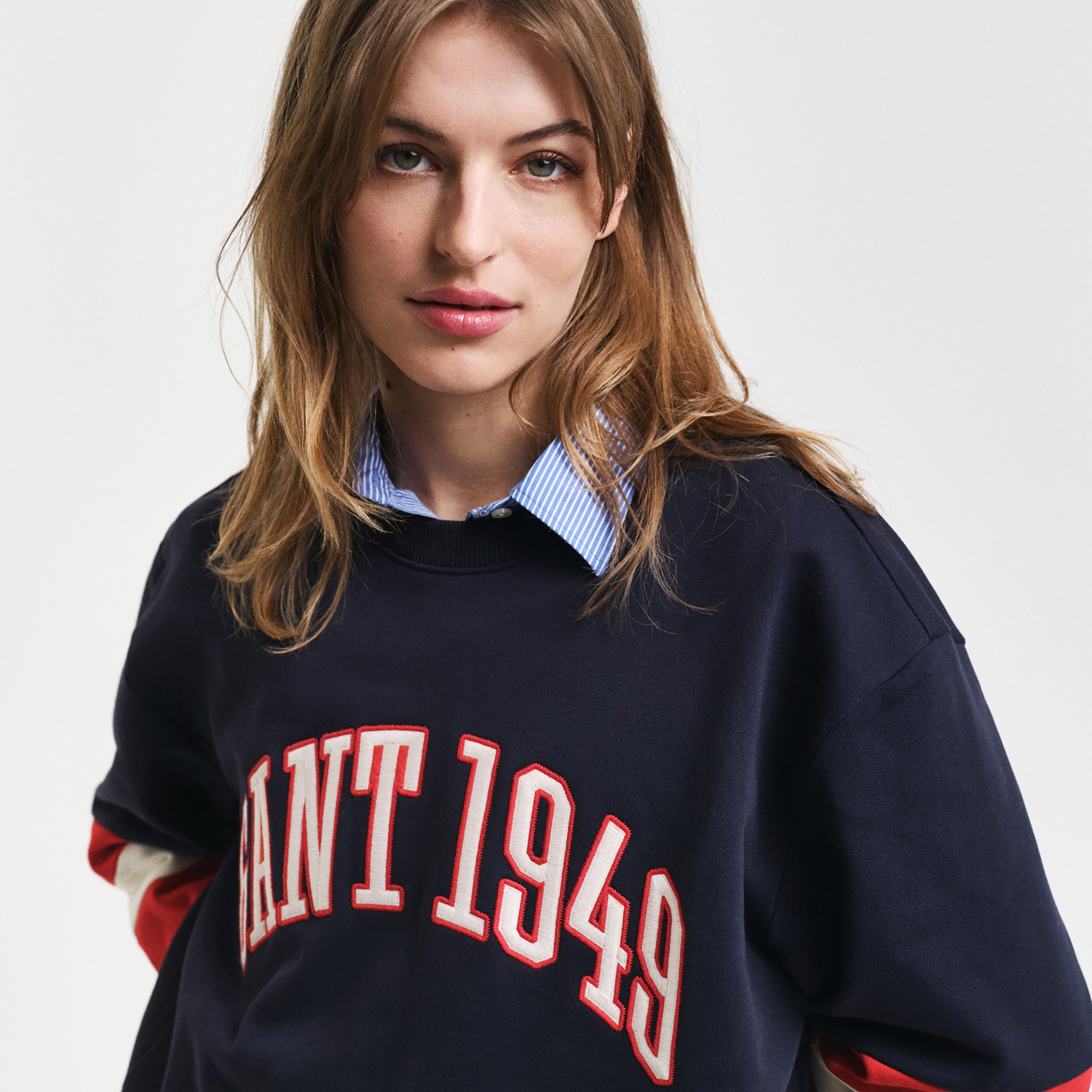 GANT Erkek Lacivert Relaxed Fit Bisiklet Yaka Renk Bloklu Sweatshirt