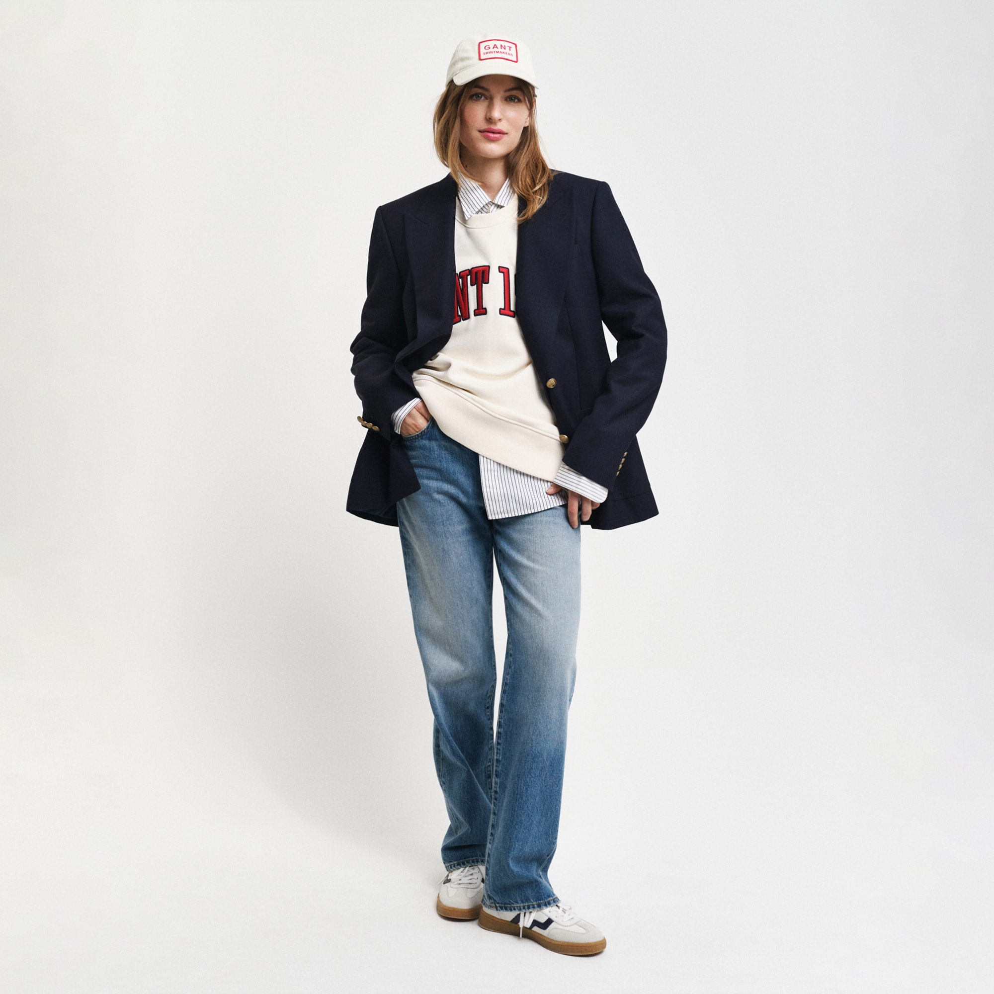 GANT Erkek Krem Relaxed Fit Bisiklet Yaka Renk Bloklu Sweatshirt