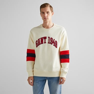  GANT Erkek Krem Relaxed Fit Bisiklet Yaka Renk Bloklu Sweatshirt