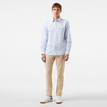  Lacoste Erkek Regular Fit Çizgili Açık Mavi Gömlek
