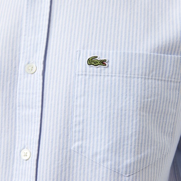  Lacoste Erkek Regular Fit Çizgili Açık Mavi Gömlek