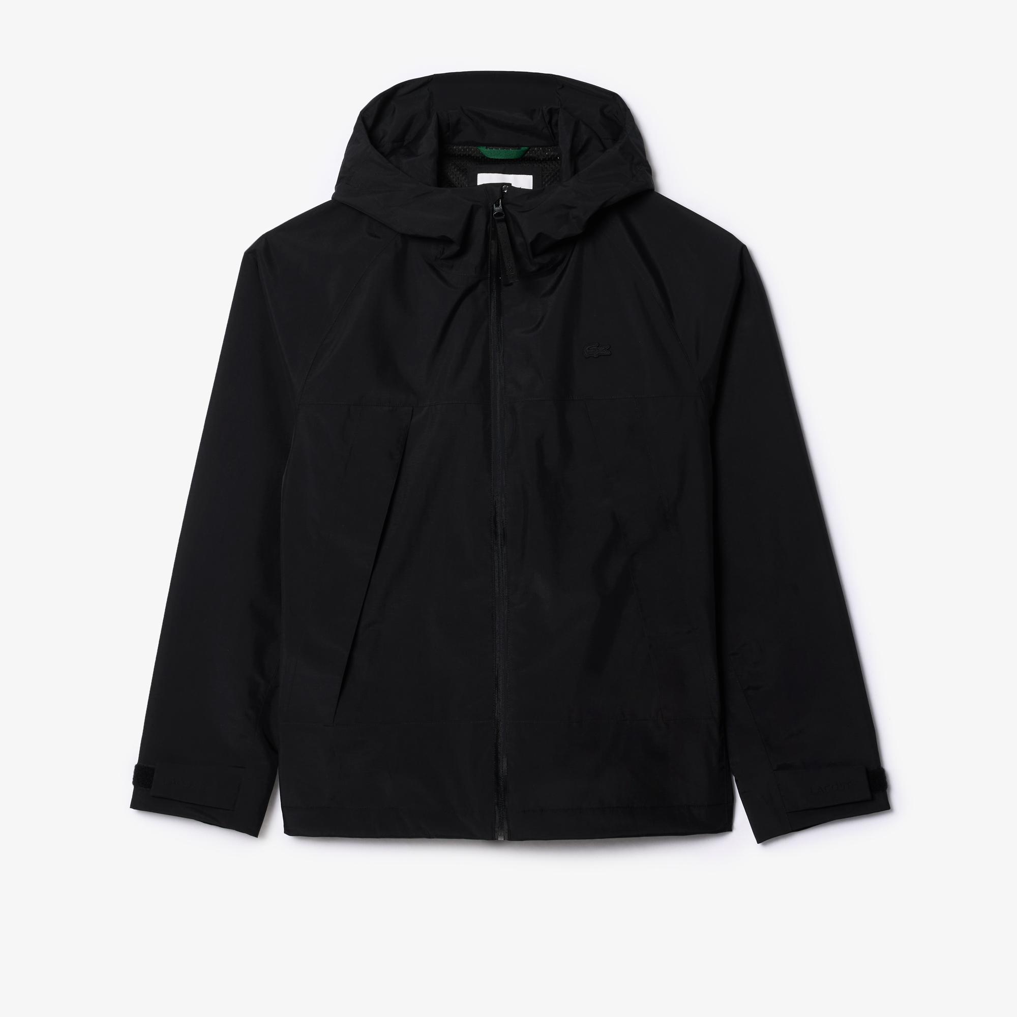 Erkek Regular Fit Kapüşonlu Siyah Yağmurluk