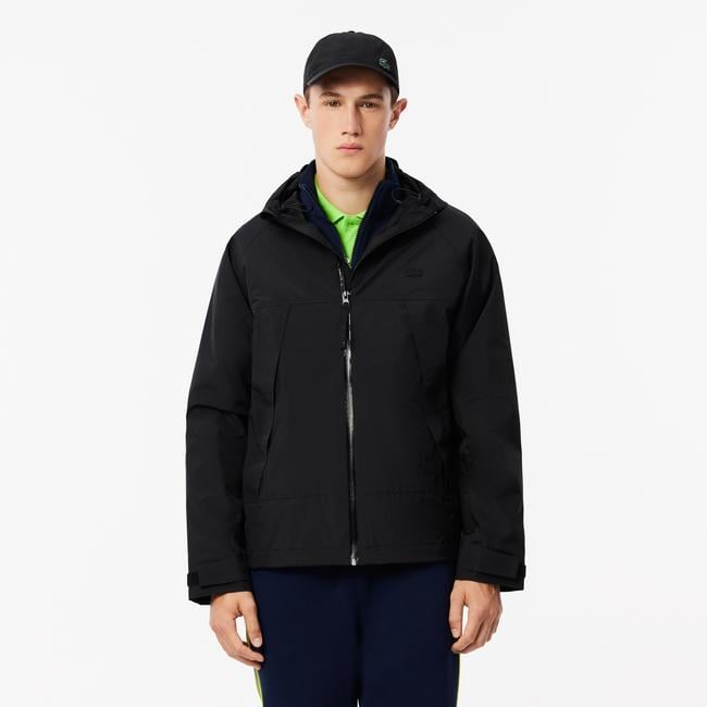  Erkek Regular Fit Kapüşonlu Siyah Yağmurluk