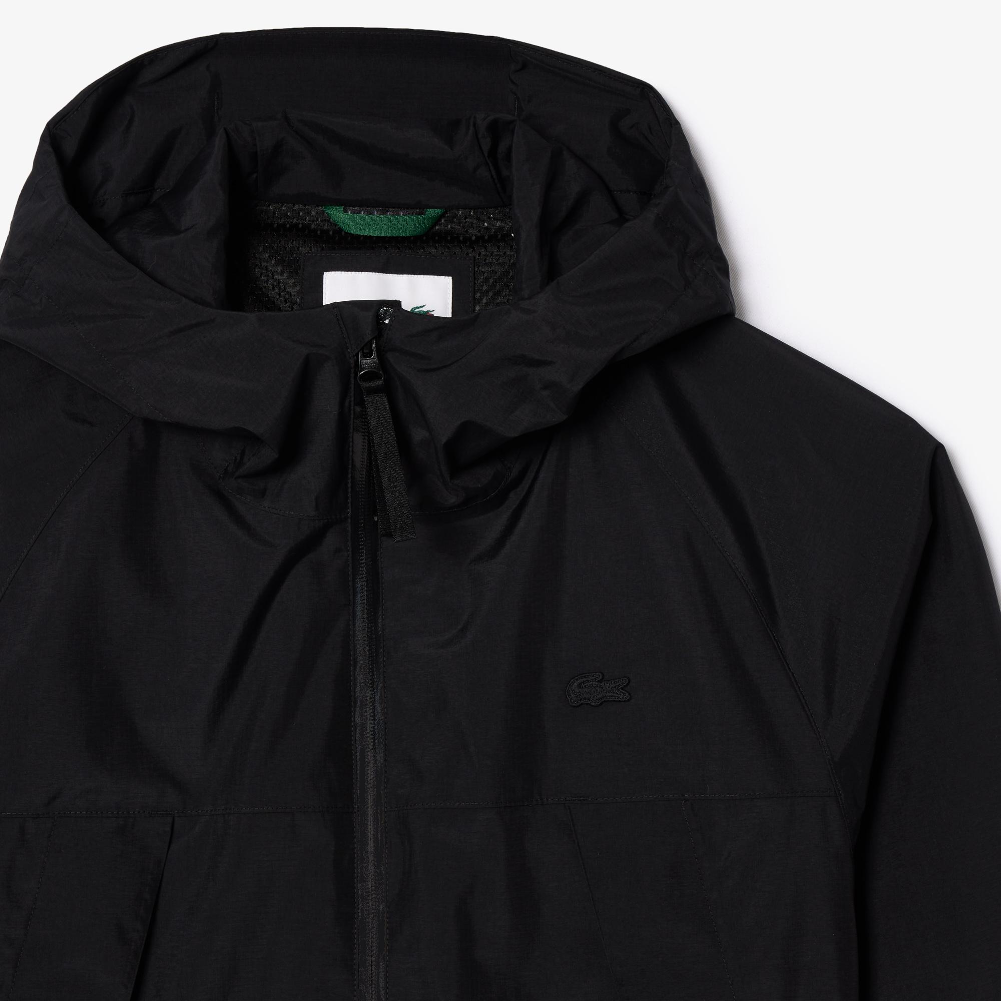 Erkek Regular Fit Kapüşonlu Siyah Yağmurluk