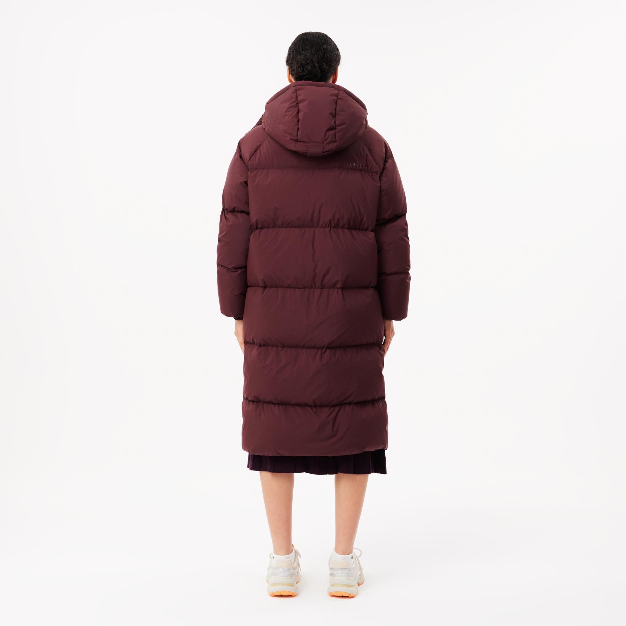 Kadın Oversize Fit Kapüşonlu Bordo Mont
