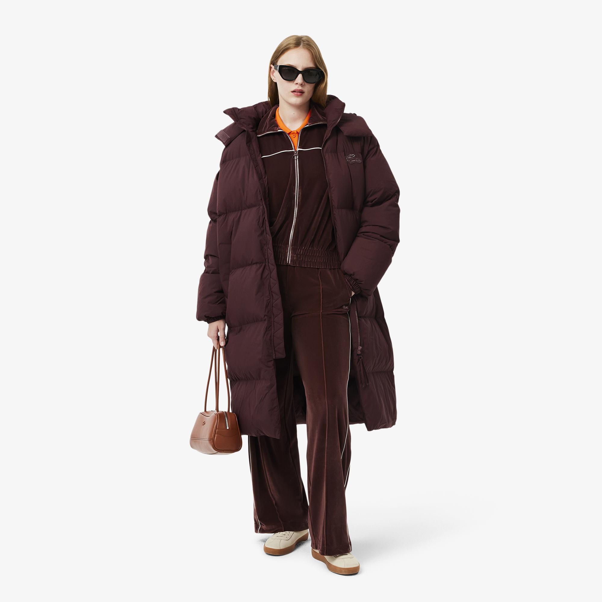 Kadın Oversize Fit Kapüşonlu Bordo Mont