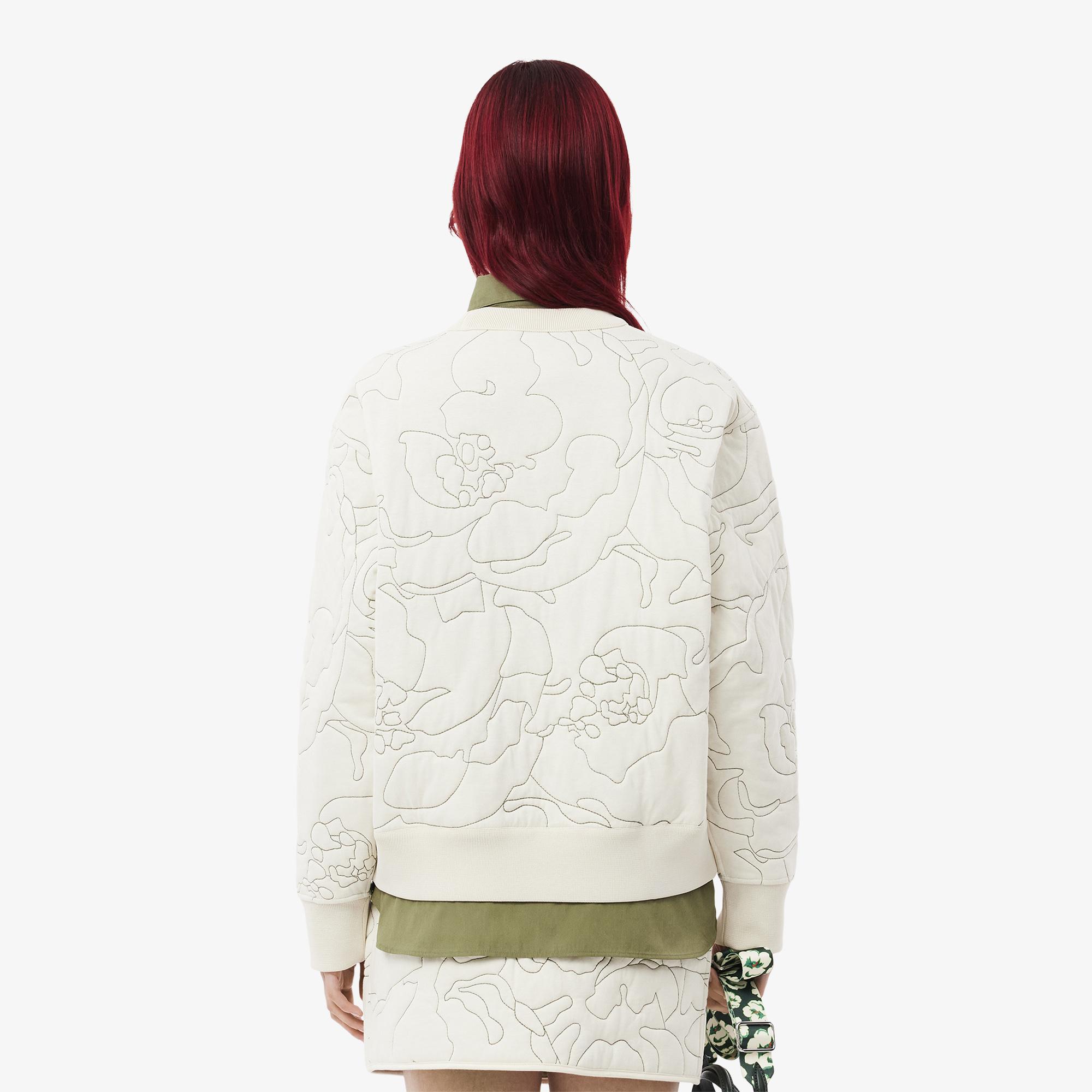 Kadın Oversize Fit Bisiklet Yaka Çift Taraflı Desenli Krem Sweatshirt