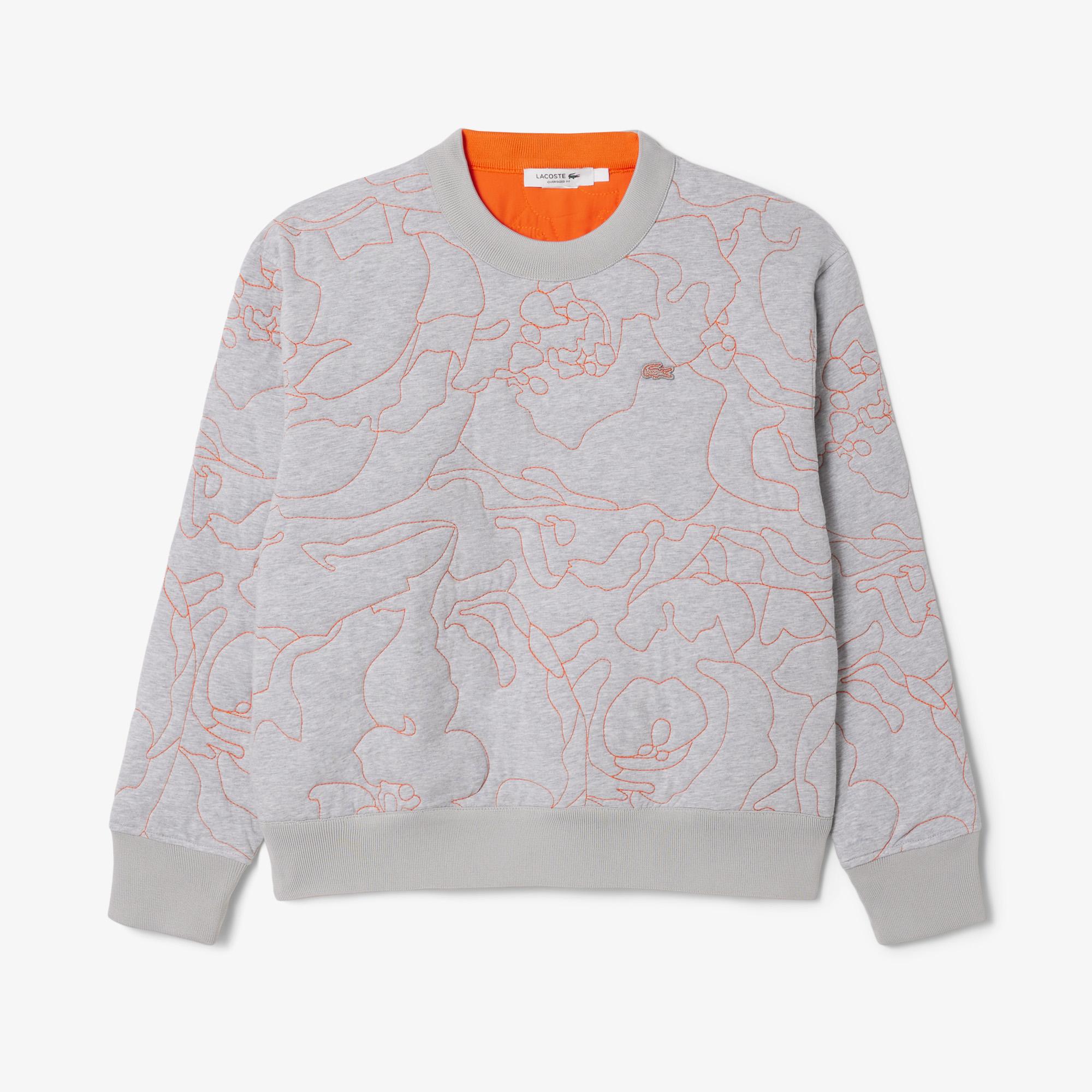 Kadın Oversize Fit Bisiklet Yaka Çift Taraflı Desenli Gri Sweatshirt