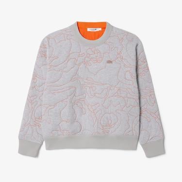  Kadın Oversize Fit Bisiklet Yaka Çift Taraflı Desenli Gri Sweatshirt