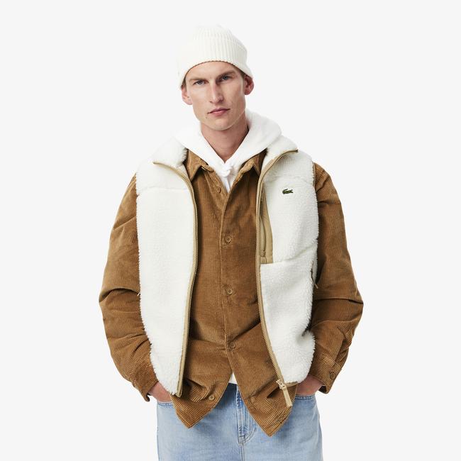  Erkek Dik Yaka Renk Bloklu Beyaz Yelek