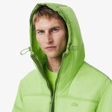  Relaxed Fit Erkek Kapüşonlu Yeşil Mont