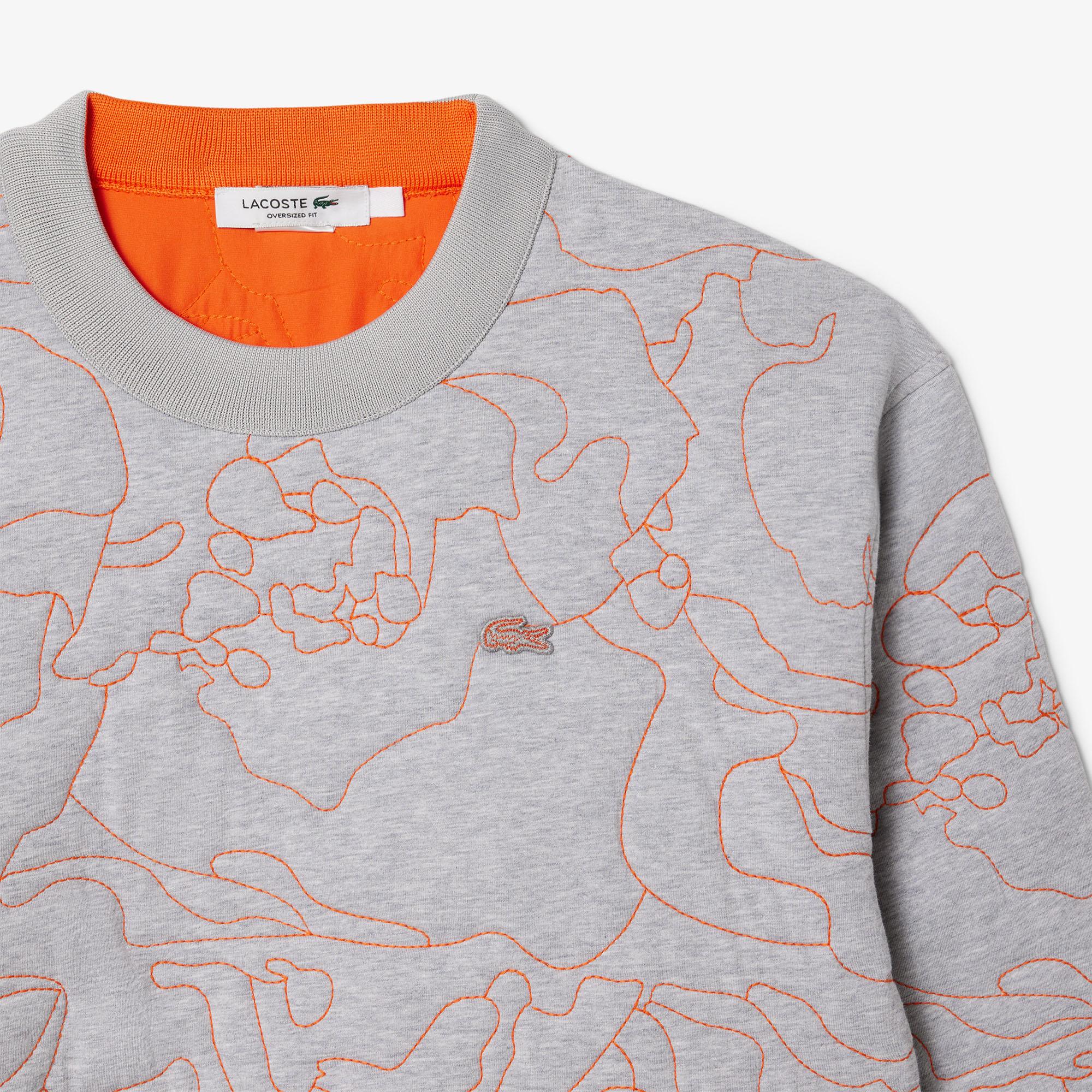 Kadın Oversize Fit Bisiklet Yaka Çift Taraflı Desenli Gri Sweatshirt