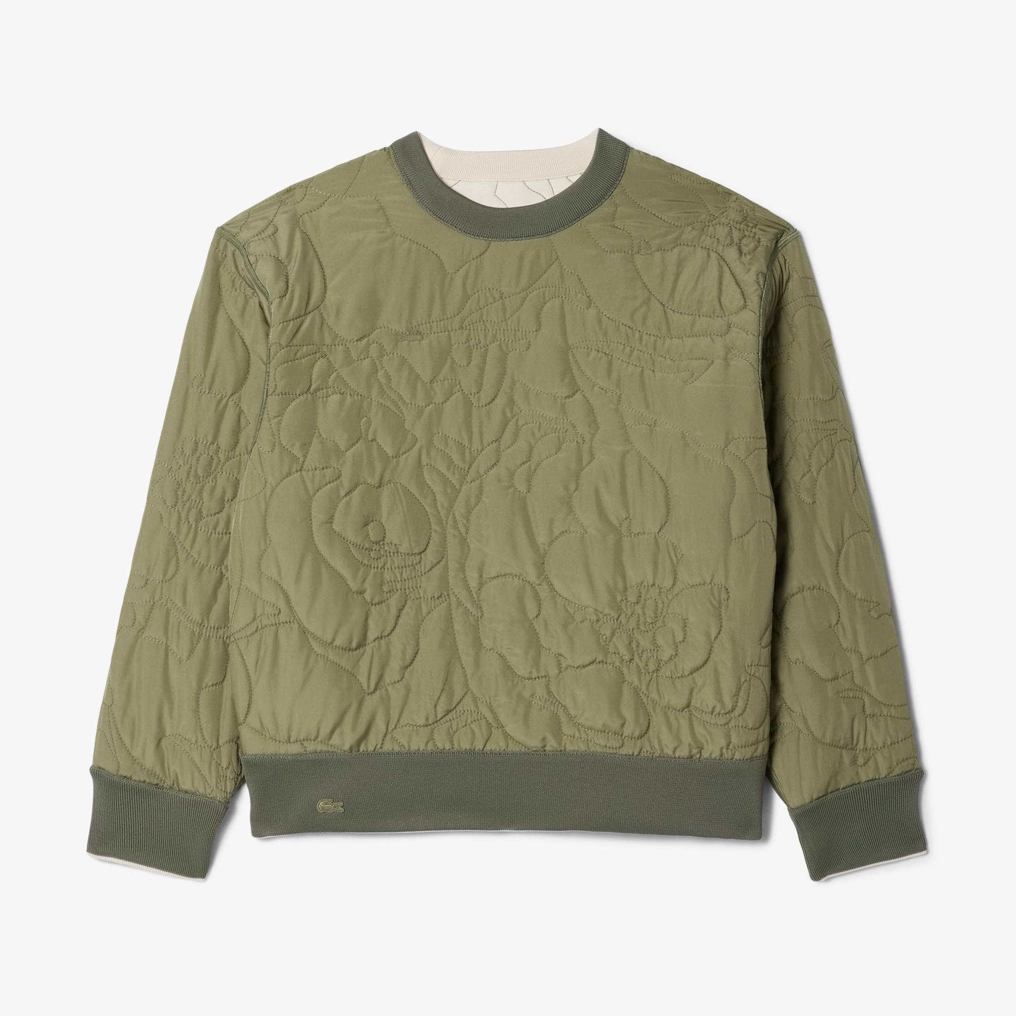 Kadın Oversize Fit Bisiklet Yaka Çift Taraflı Desenli Krem Sweatshirt