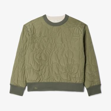  Kadın Oversize Fit Bisiklet Yaka Çift Taraflı Desenli Krem Sweatshirt