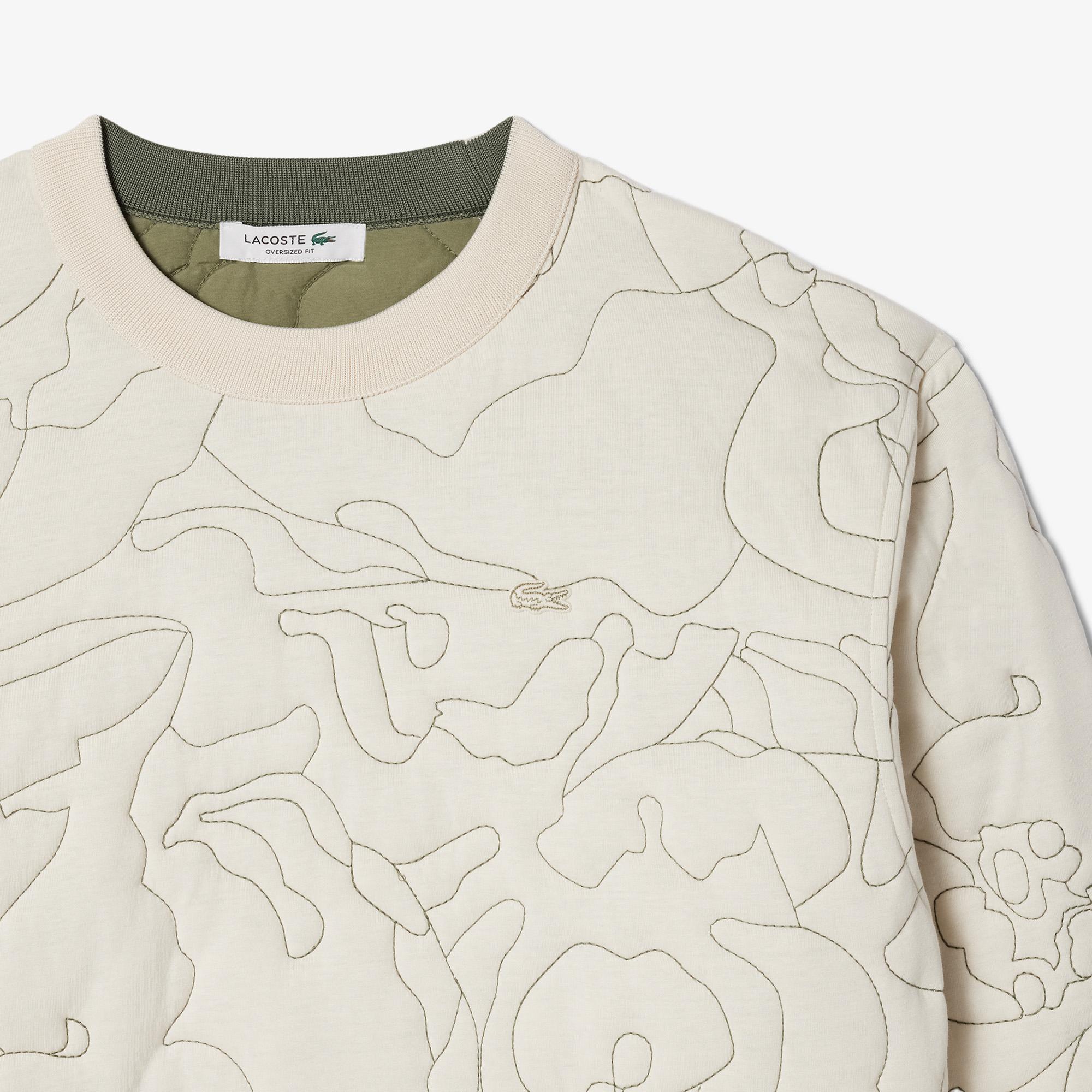 Kadın Oversize Fit Bisiklet Yaka Çift Taraflı Desenli Krem Sweatshirt