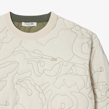  Kadın Oversize Fit Bisiklet Yaka Çift Taraflı Desenli Krem Sweatshirt