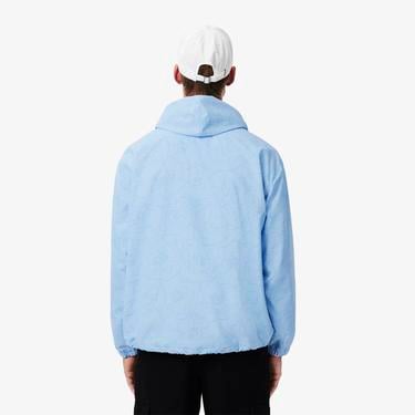  Erkek Regular Fit Kapüşonlu Desenli Mavi Rüzgarlık