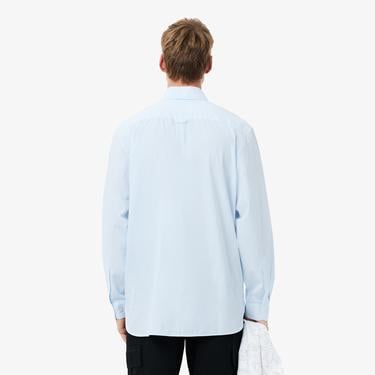  Erkek Relaxed Fit Çizgili Mavi Gömlek