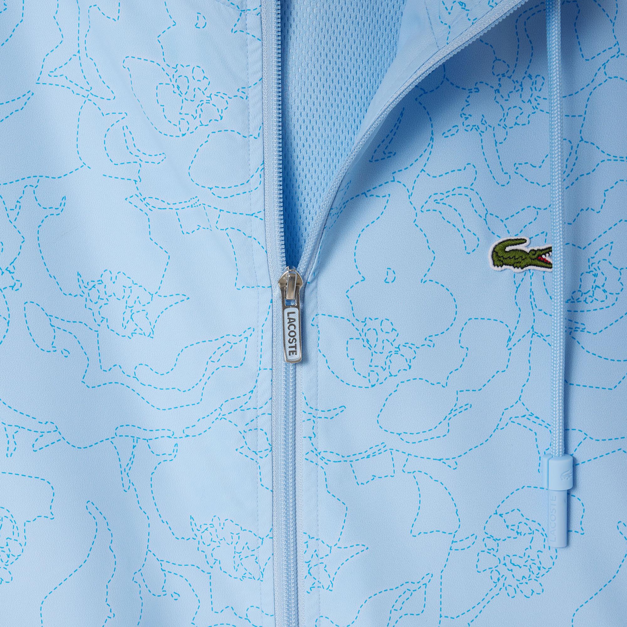 Erkek Regular Fit Kapüşonlu Desenli Mavi Rüzgarlık