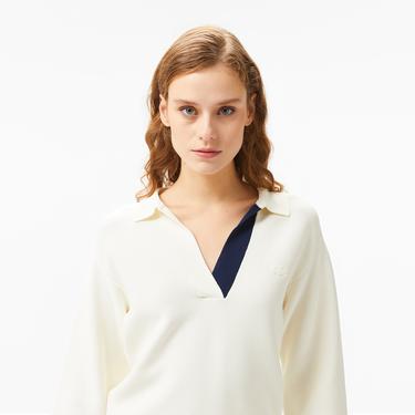  Lacoste Kadın Regular Fit Polo Yaka Krem Triko