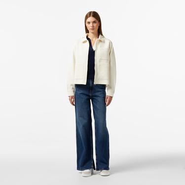  Kadın Relaxed Fit Kapüşonlu Beyaz Ceket