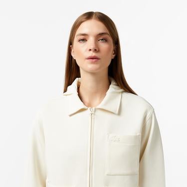  Kadın Relaxed Fit Kapüşonlu Beyaz Ceket