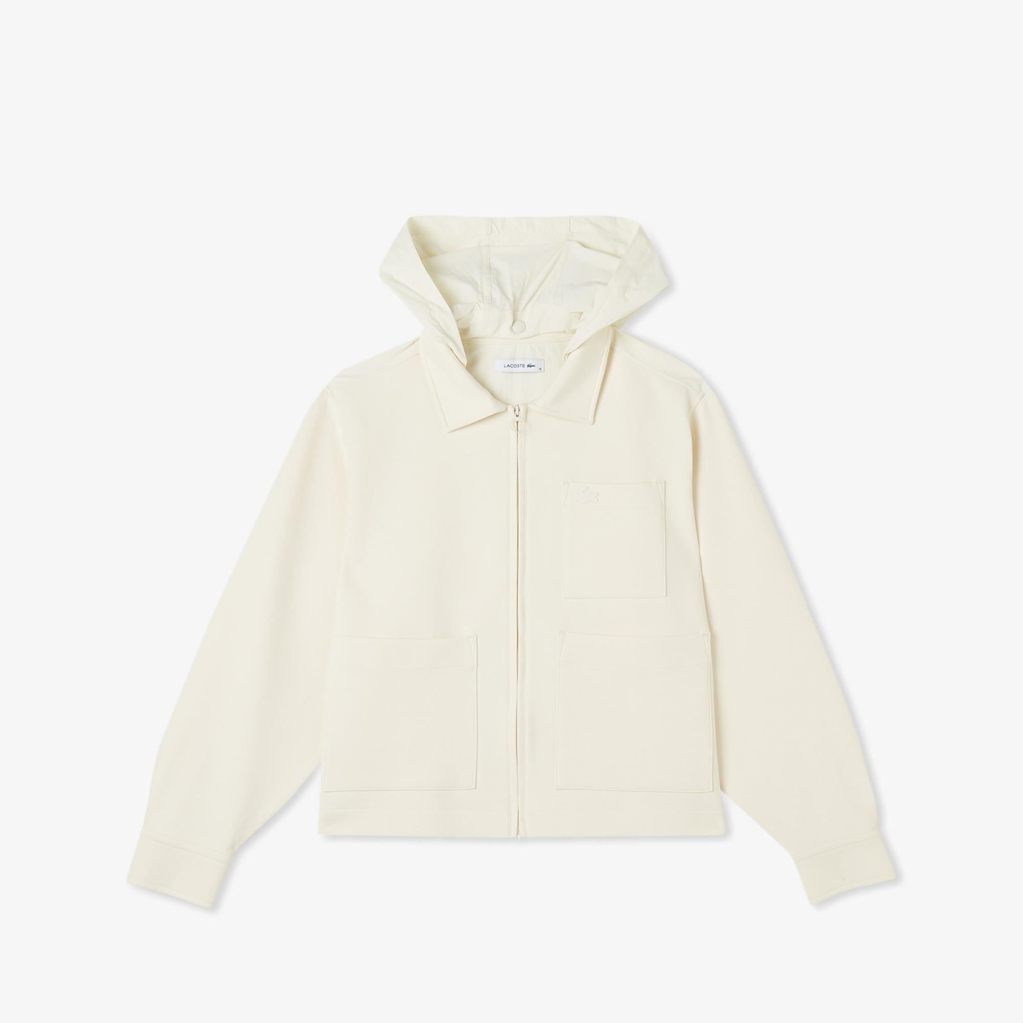 Lacoste Kadın Relaxed Fit Kapüşonlu Beyaz Ceket